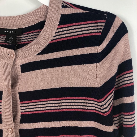 Halogen || Striped crew neck button front cardigan - Picture 6 of 6
